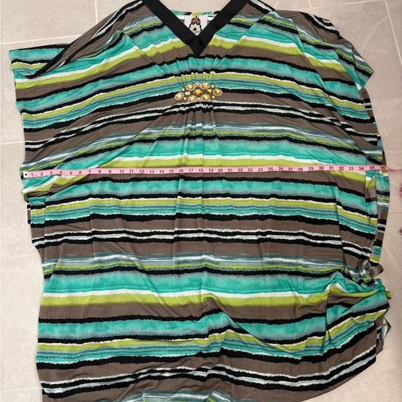Carla Cristoph One of a Kind Embellished Striped Caftan One Size - Picture 15 of 16